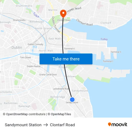 Sandymount Station to Clontarf Road map