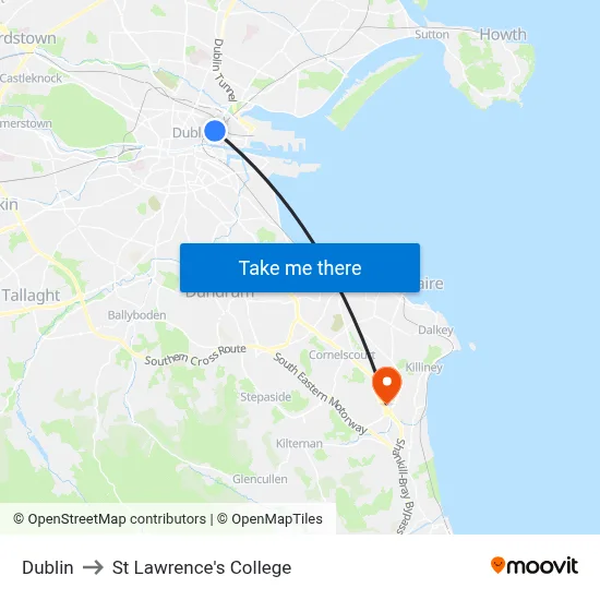 Dublin to St Lawrence's College map