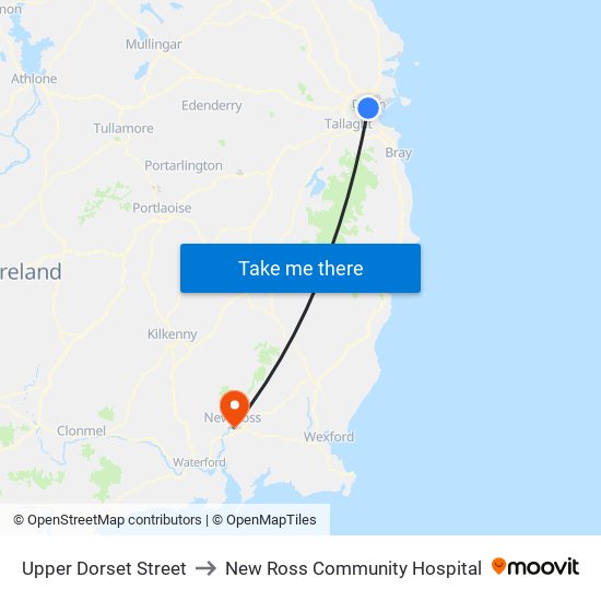 Upper Dorset Street to New Ross Community Hospital map