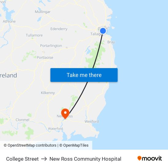 College Street to New Ross Community Hospital map