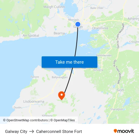 Galway City to Caherconnell Stone Fort map