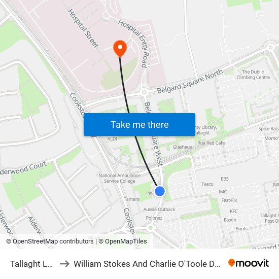 Tallaght Luas to William Stokes And Charlie O'Toole Day Unit map