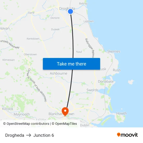 Drogheda to Junction 6 map