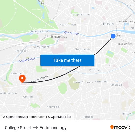 College Street to Endocrinology map