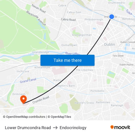 Lower Drumcondra Road to Endocrinology map