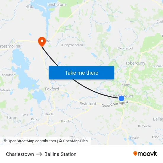 Charlestown to Ballina Station map