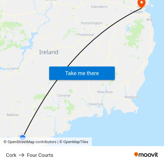 Cork to Four Courts map