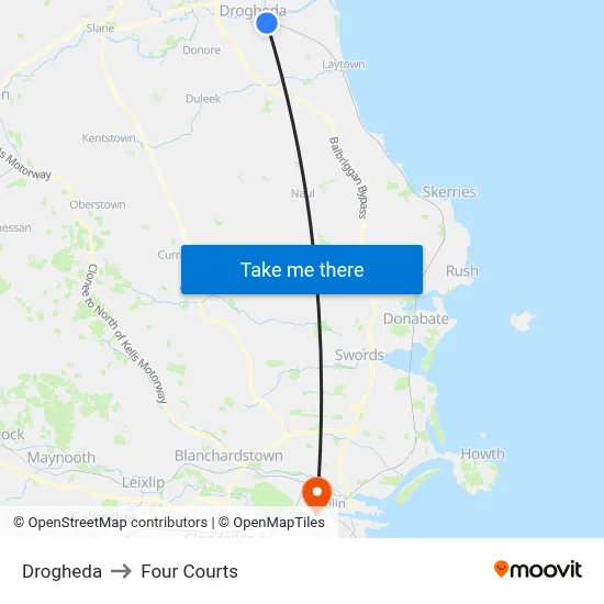 Drogheda to Four Courts map