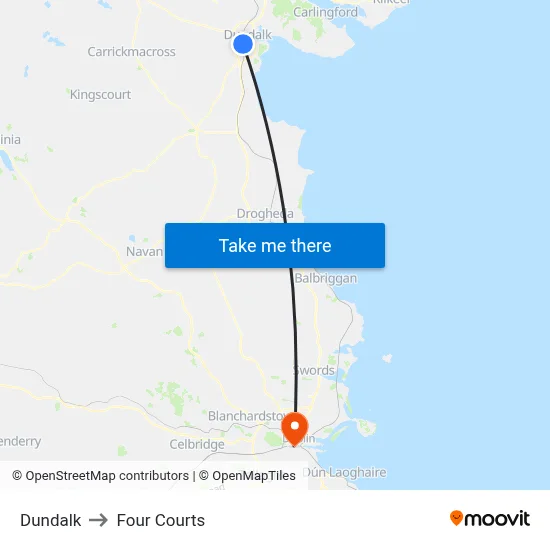 Dundalk to Four Courts map