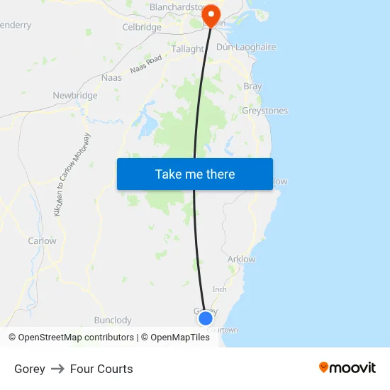 Gorey to Four Courts map