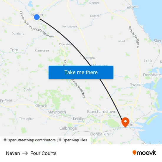 Navan to Four Courts map