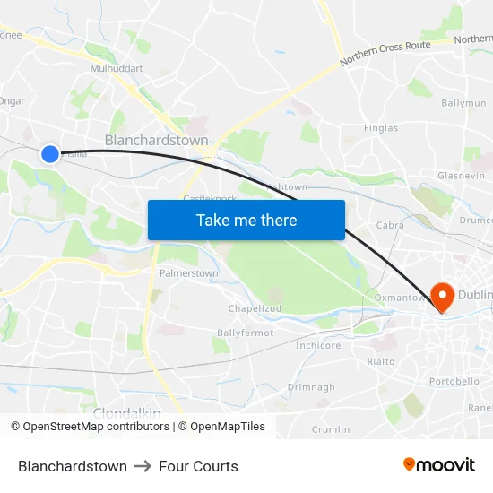 Blanchardstown to Four Courts map