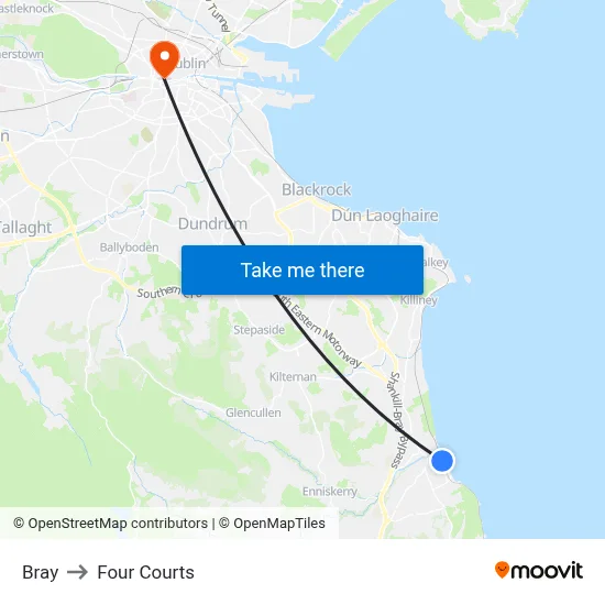 Bray to Four Courts map