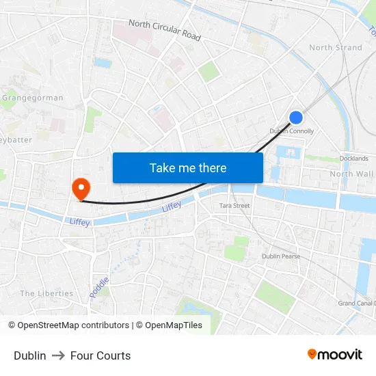 Dublin to Four Courts map