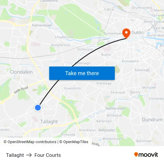 Tallaght to Four Courts map