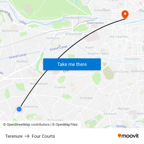 Terenure to Four Courts map