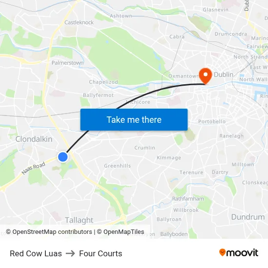 Red Cow Luas to Four Courts map