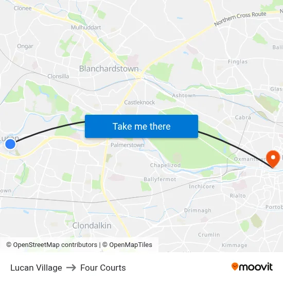 Lucan Village to Four Courts map