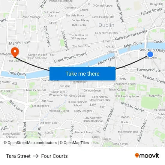 Tara Street to Four Courts map
