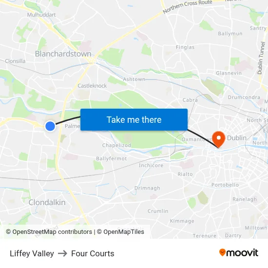 Liffey Valley to Four Courts map