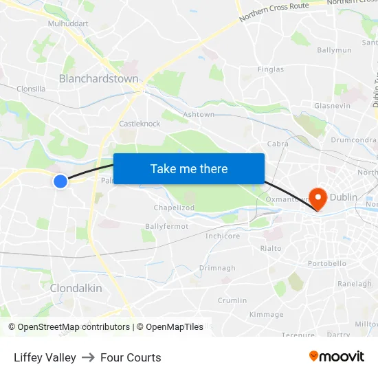 Liffey Valley to Four Courts map