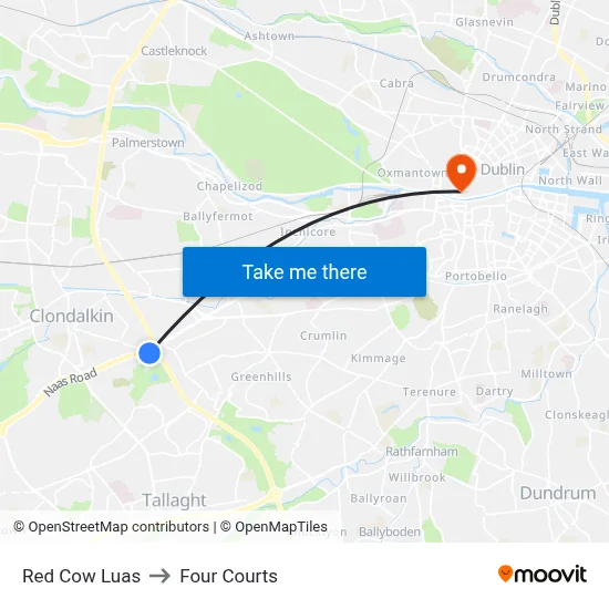 Red Cow Luas to Four Courts map