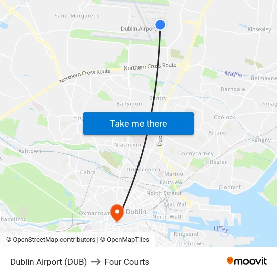 Dublin Airport (DUB) to Four Courts map