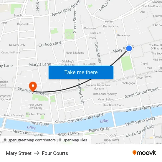 Mary Street to Four Courts map