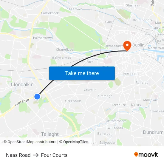 Naas Road to Four Courts map