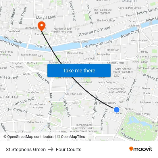 St Stephens Green to Four Courts map