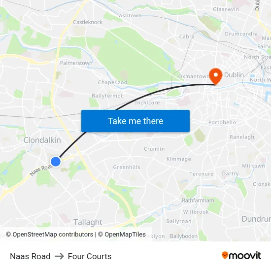 Naas Road to Four Courts map