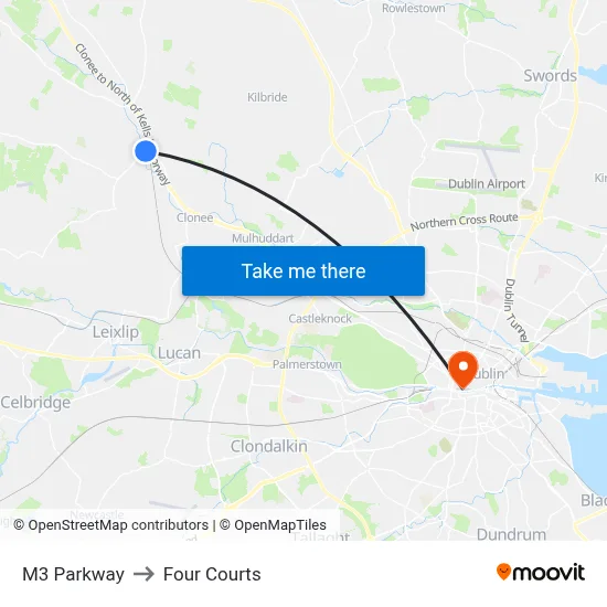 M3 Parkway to Four Courts map