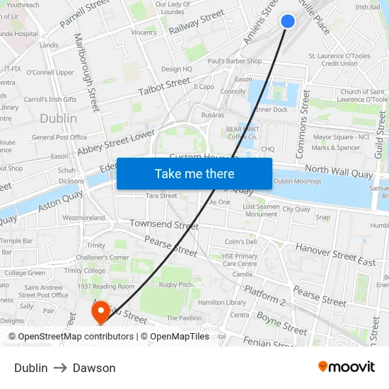 Dublin to Dawson map