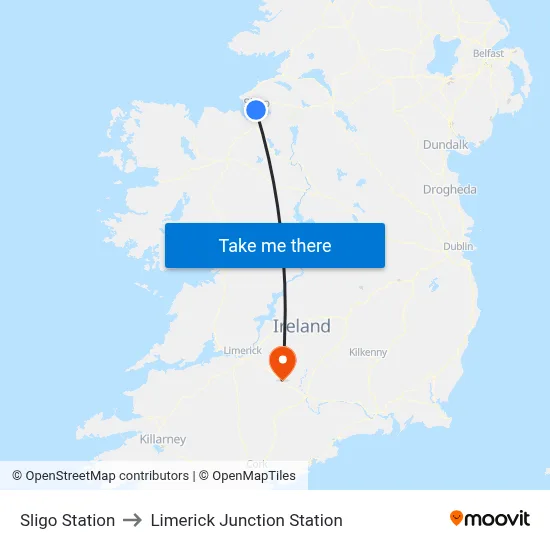Sligo Station to Limerick Junction Station map