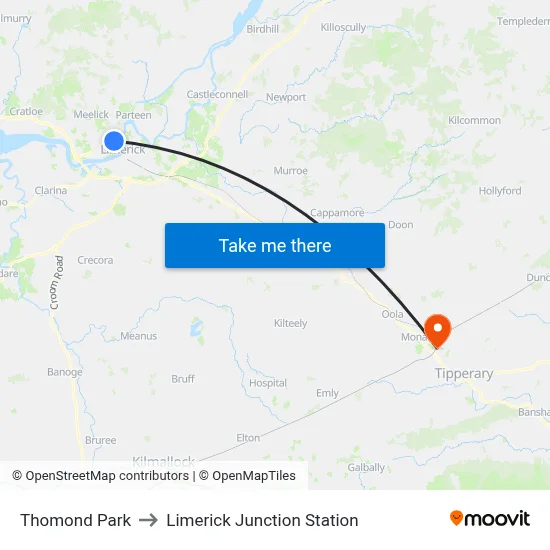 Thomond Park to Limerick Junction Station map
