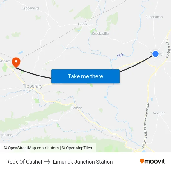 Rock Of Cashel to Limerick Junction Station map