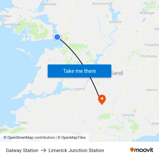 Galway Station to Limerick Junction Station map