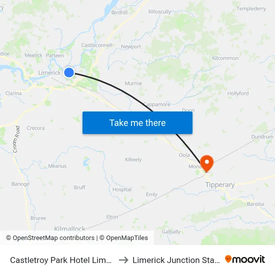 Castletroy Park Hotel Limerick to Limerick Junction Station map