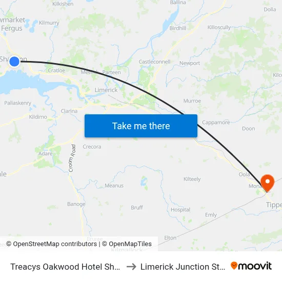 Treacys Oakwood Hotel Shannon to Limerick Junction Station map