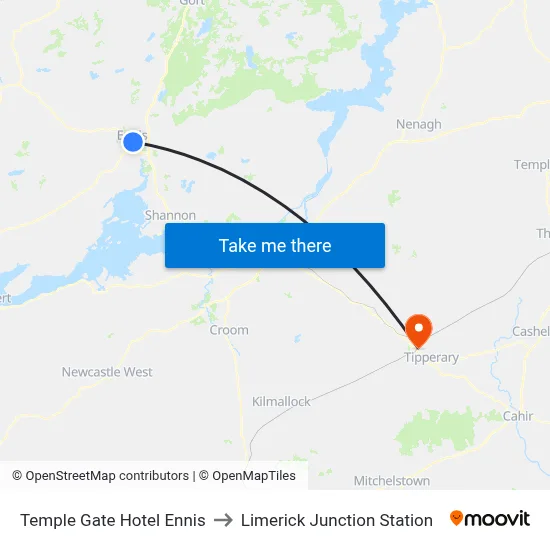 Temple Gate Hotel Ennis to Limerick Junction Station map
