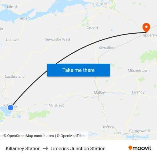 Killarney Station to Limerick Junction Station map