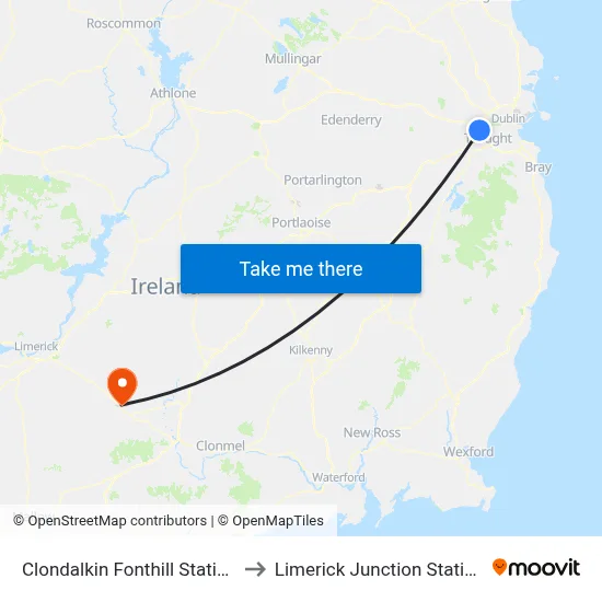 Clondalkin Fonthill Station to Limerick Junction Station map
