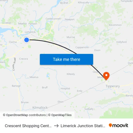 Crescent Shopping Centre to Limerick Junction Station map