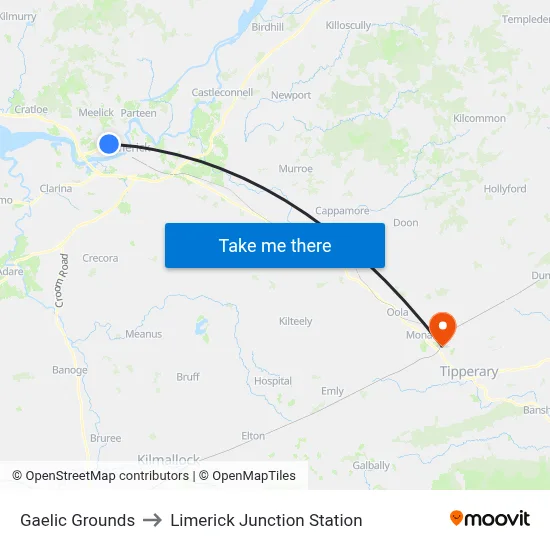 Gaelic Grounds to Limerick Junction Station map