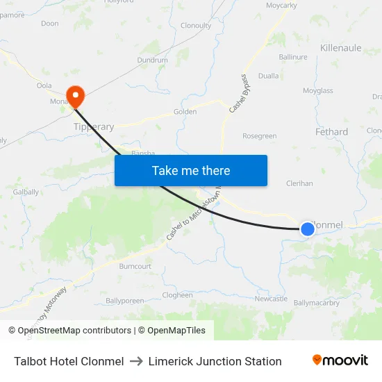 Talbot Hotel Clonmel to Limerick Junction Station map