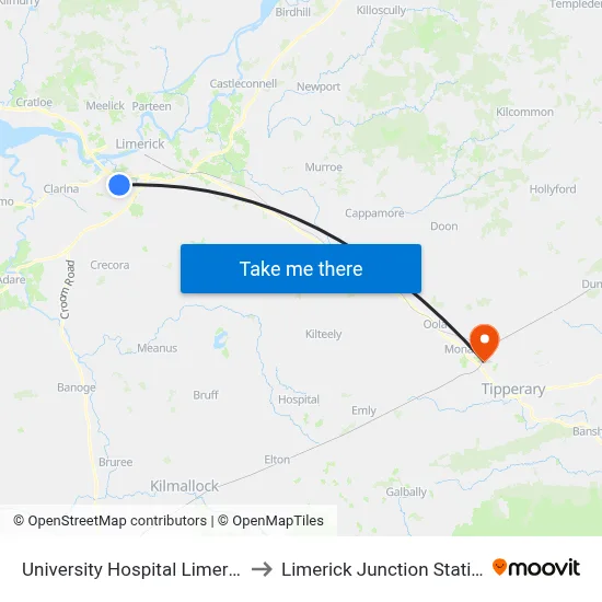 University Hospital Limerick to Limerick Junction Station map