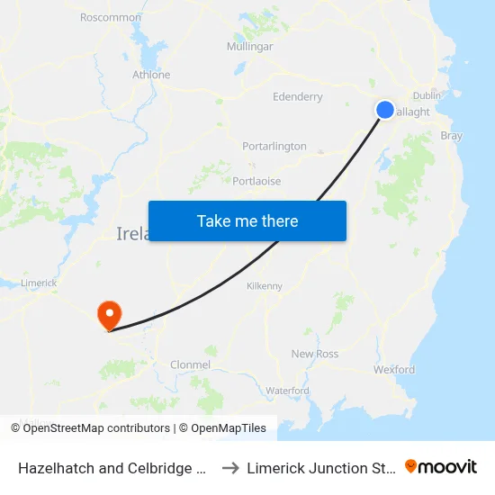 Hazelhatch and Celbridge Station to Limerick Junction Station map