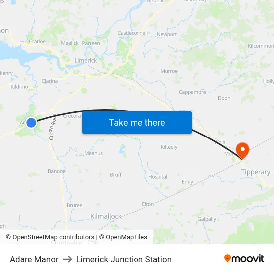 Adare Manor to Limerick Junction Station map