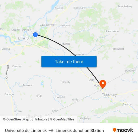 Université de Limerick to Limerick Junction Station map