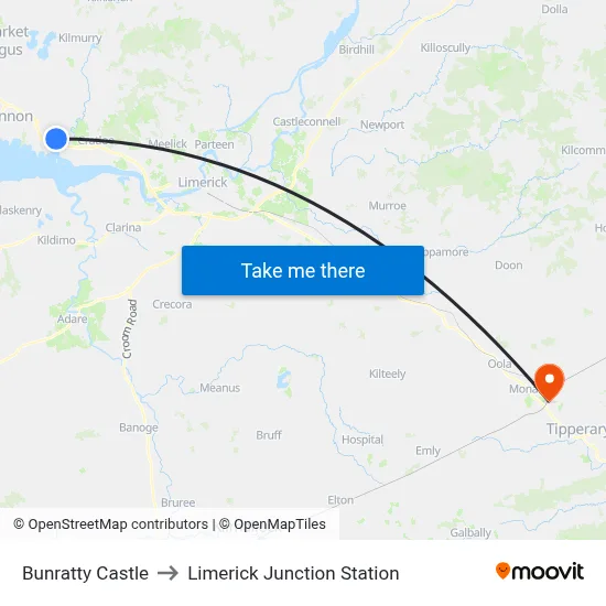 Bunratty Castle to Limerick Junction Station map
